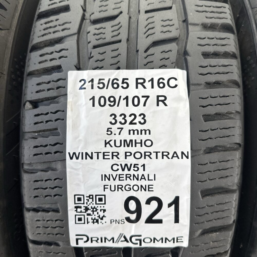Pneumatici Usati 215 65 R16C 109 107R Kumho Winter Portran CW51 81% Invernali | Gomme Usate | PrimaGomme.it Pneumatici Usati 215 65 R16C 109 107R Kumho Winter Portran CW51 81% Invernali - immagine 3