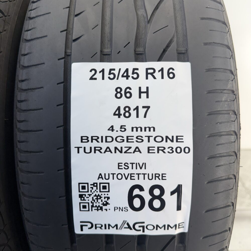 Pneumatici Usati 215 45 R16 86H Bridgestone Turanza ER300 Estive | Gomme Usate | PrimaGomme.it Pneumatici Usati 215 45 R16 86H Bridgestone Turanza ER300 Estive - immagine 3