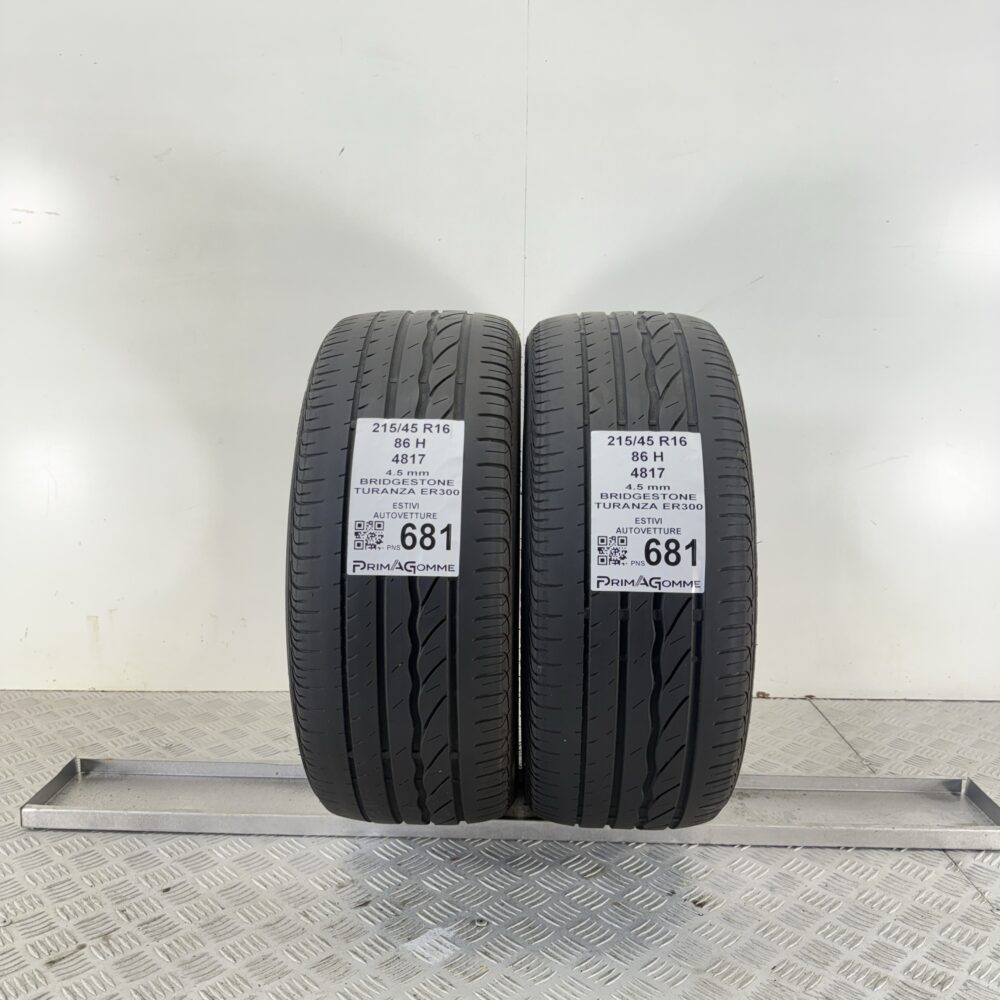 Pneumatici Usati 215 45 R16 86H Bridgestone Turanza ER300 Estive | Gomme Usate | PrimaGomme.it Pneumatici Usati 215 45 R16 86H Bridgestone Turanza ER300 Estive