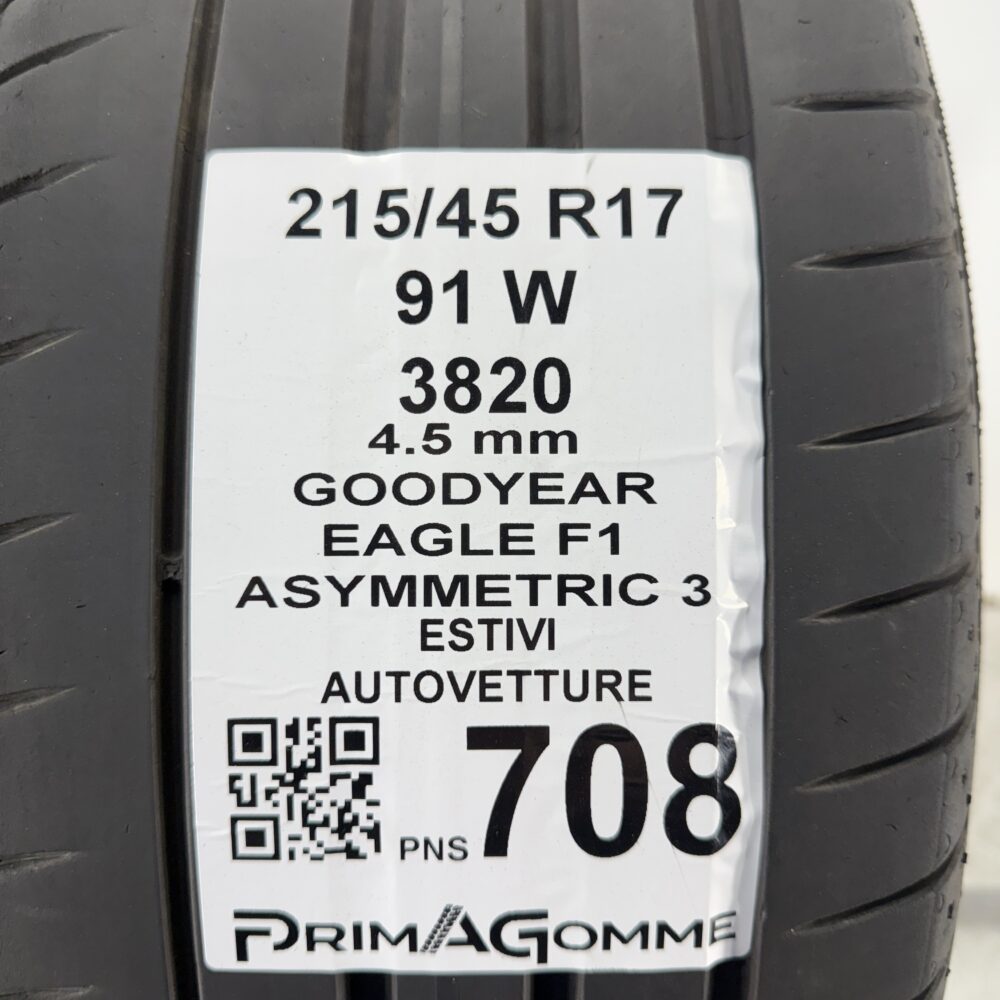 Pneumatici Usati 215 45 R17 91W Goodyear Eagle F1 Asymmetric 3 Estive | Gomme Usate | PrimaGomme.it Pneumatici Usati 215 45 R17 91W Goodyear Eagle F1 Asymmetric 3 Estive - immagine 3