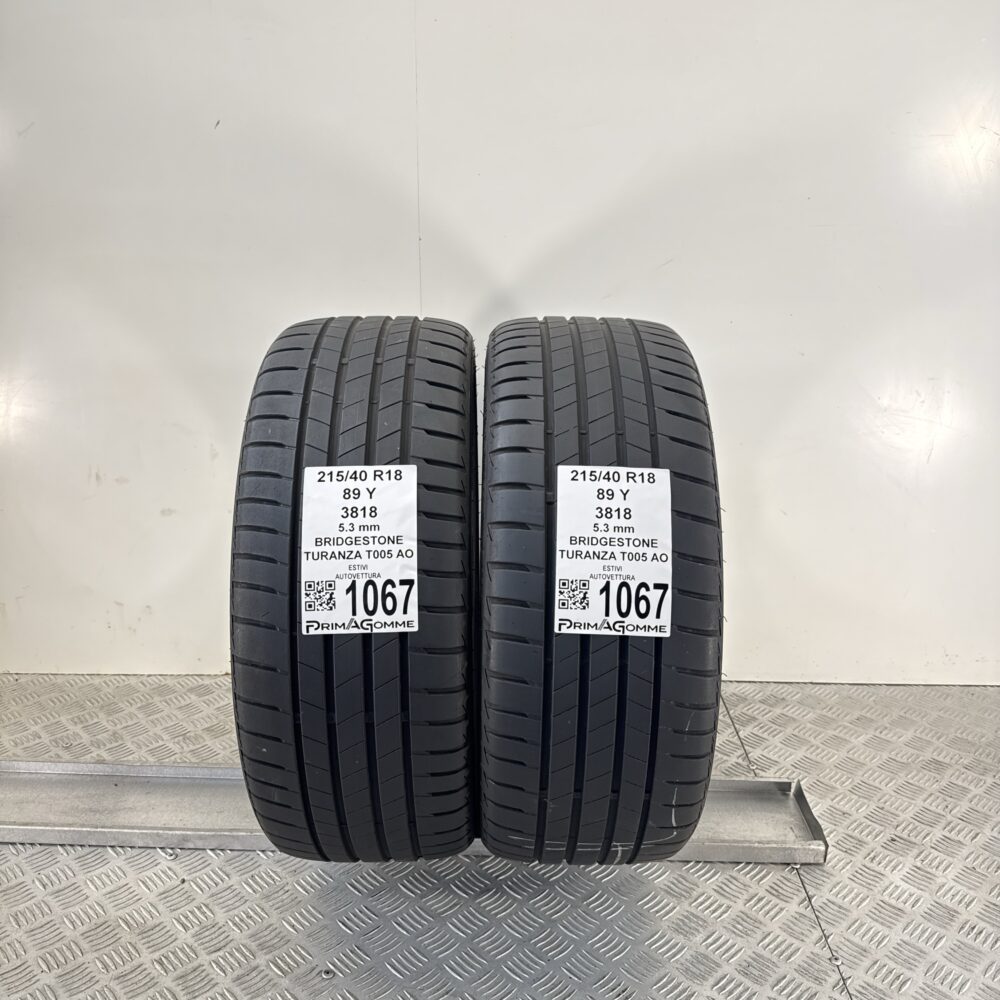 Gomme Usate 215 40 R18 89Y Bridgestone Turanza T005 AO 76% Estive | Gomme Usate | PrimaGomme.it Gomme Usate 215 40 R18 89Y Bridgestone Turanza T005 AO 76% Estive