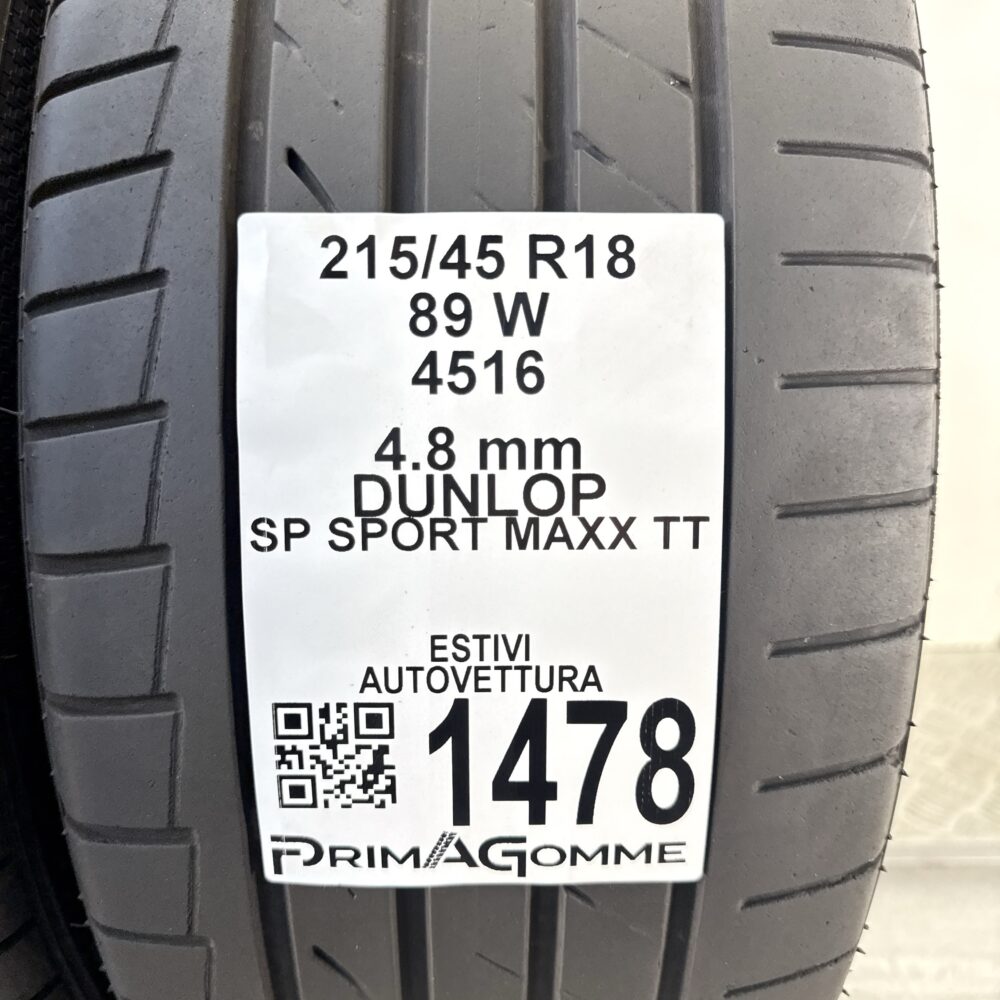 Gomme Usate 215 45 R18 89W Dunlop SP Sport Maxx TT Estive | Gomme Usate | PrimaGomme.it Gomme Usate 215 45 R18 89W Dunlop SP Sport Maxx TT Estive - immagine 3