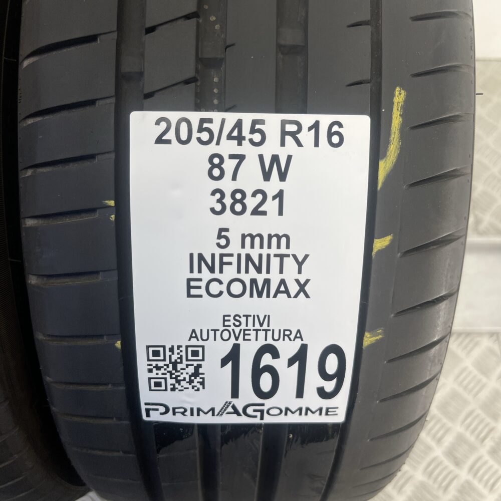 Pneumatici Usati 205 45 R16 87W Infinity Ecomax 71% Estive | Gomme Usate | PrimaGomme.it Pneumatici Usati 205 45 R16 87W Infinity Ecomax 71% Estive - immagine 2