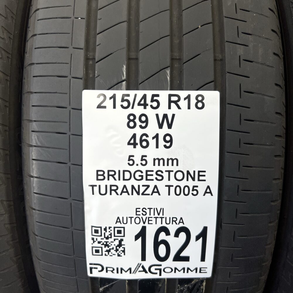 Gomme Usate 215 45 R18 89W Bridgestone Turanza T005 A 78% Estive | Gomme Usate | PrimaGomme.it Gomme Usate 215 45 R18 89W Bridgestone Turanza T005 A 78% Estive - immagine 2