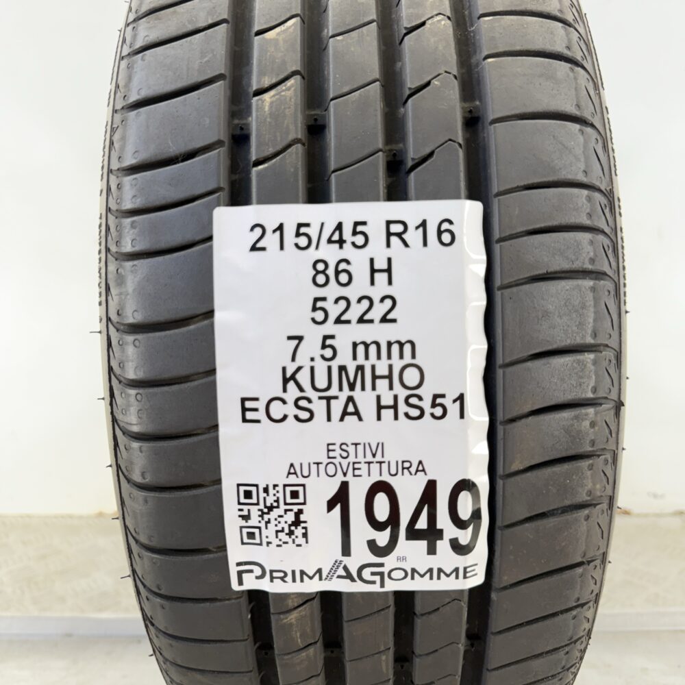 Pneumatico Usato 215 45 R16 86H Kumho Ecsta HS51 100% Estivo | Gomme Usate | PrimaGomme.it Pneumatico usato 215 45 R16 Kumho Ecsta HS51 - foto 7